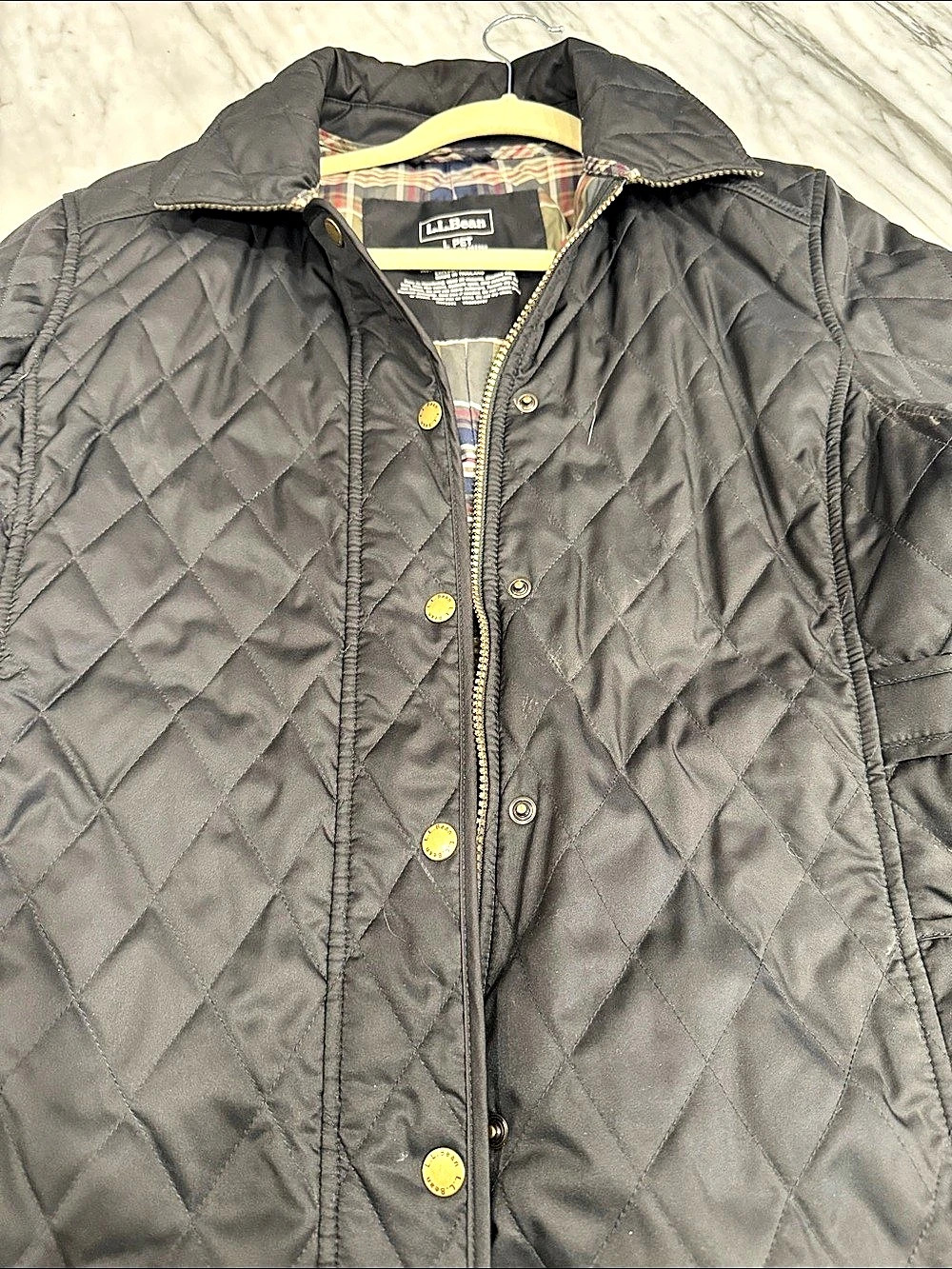 Large.Large.Bean Quilted Jacket Quilted Plaid-Lined Jacket Black Large Like New